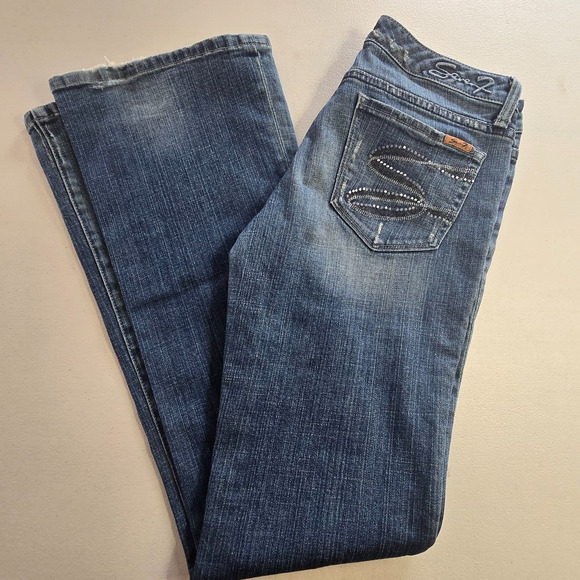 Seven7 Jeans Women's 29 Blue Medium Wash Straight Slight Distressed - Picture 10 of 16
